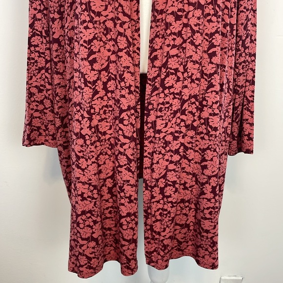 Lands End Red/Pink Floral Midi Length Open Front Cardigan/Sweater. Plus Size 2X - Picture 3 of 12